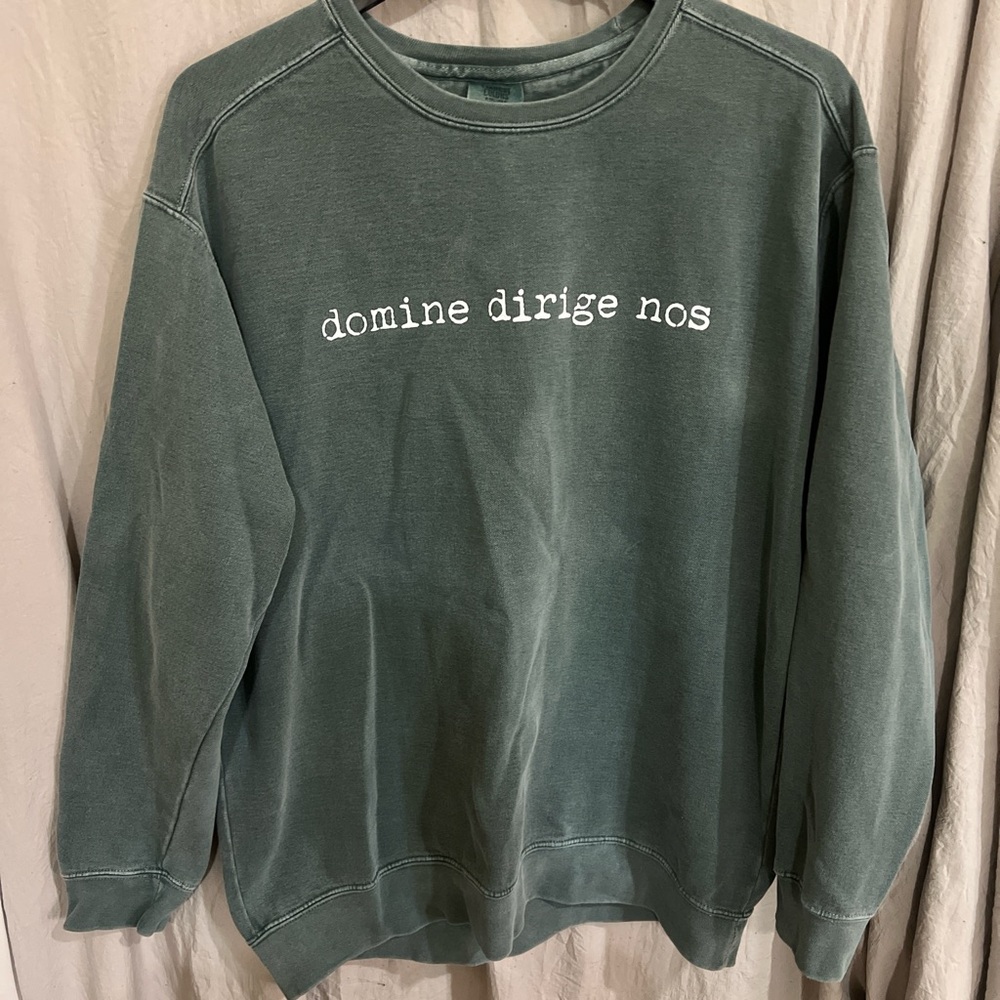 Green Sweatshirt with White Text